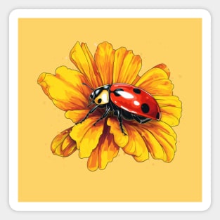 cute Ladybird on Yellow Flower Magnet